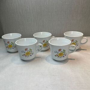 Vtg Corelle Corning Spring Bloom Meadow Coffee Cups Set 5 Tea Flowers 8 oz